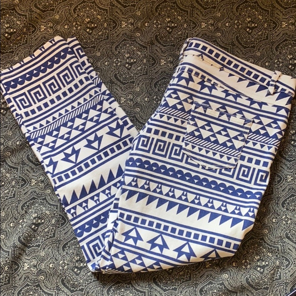 XTAREN Blue/White Geometric Pattern Slim Jeans
